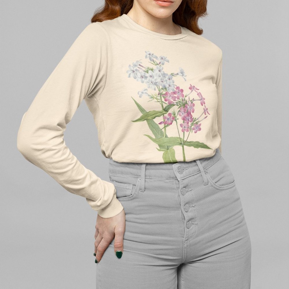 Fall Garden Phlox Vintage Floral Print Long Sleeve Graphic Tee T-shirt S M L XL